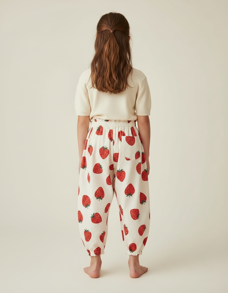 Pantalon Parachute Fraises Coton Ample Enfant Élastiqué - Imprimé - vue 2