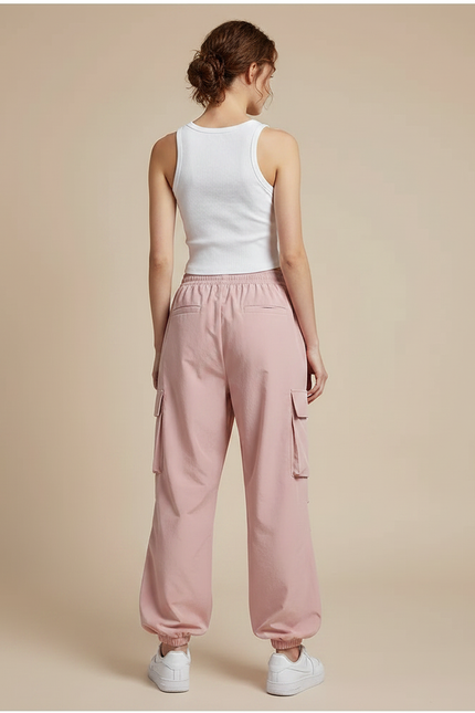 Pantalon Parachute Rose Cargo Ample Nylon Femme - Polyester - vue 2