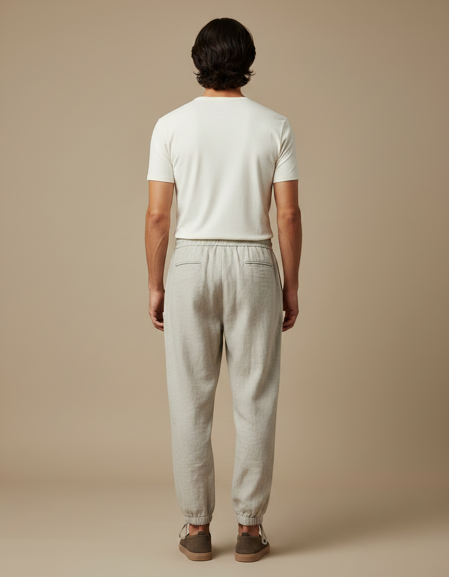 Pantalon Parachute Lin Coton Ample Décontracté Homme - Gris - vue 2