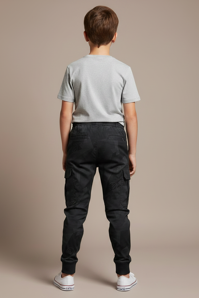 Pantalon Parachute Noir Cargo Imprimé Géométrique Junior Cordon - Polyester - vue 2