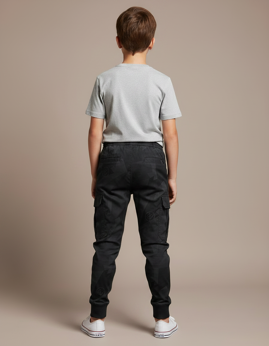Pantalon Parachute Noir Cargo Imprimé Géométrique Junior Cordon - Polyester - vue 2