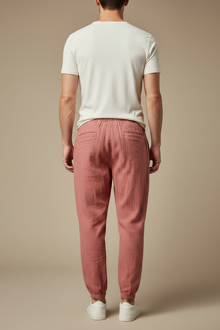 Pantalon Parachute Homme Resserré Aux Chevilles Toile Streetwear - Rose Lin - vue 2