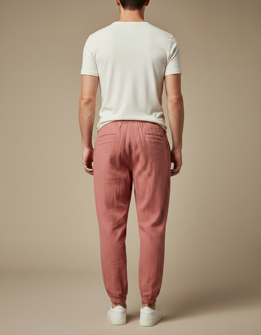Pantalon Parachute Homme Resserré Aux Chevilles Toile Streetwear - Rose Lin - vue 2