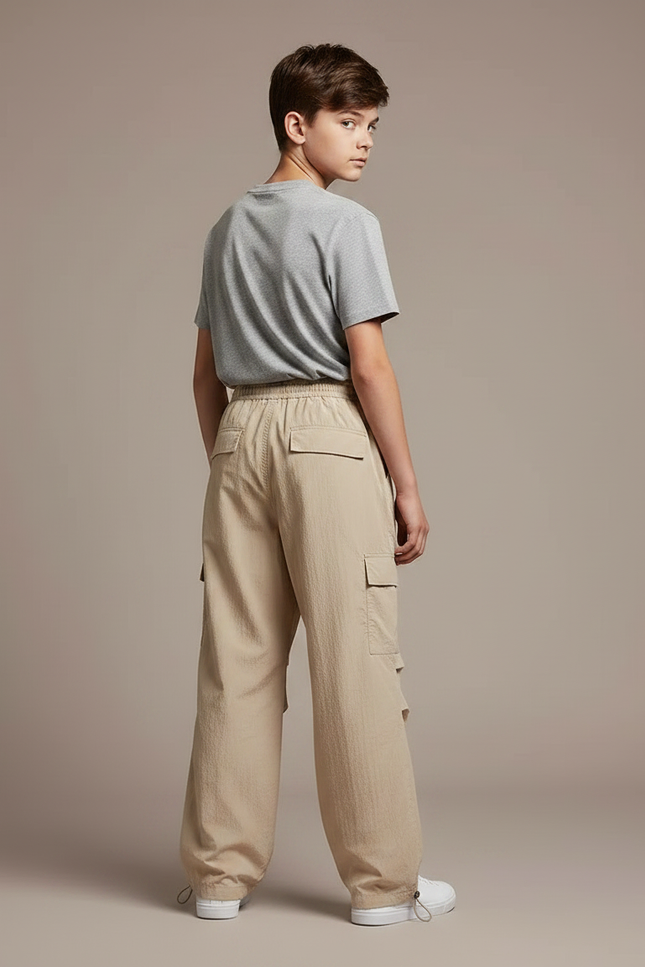 Pantalon Parachute Beige Ample Cargo Enfant - Polyester - vue 2