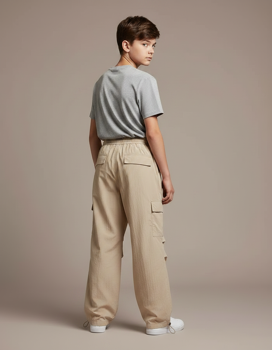 Pantalon Parachute Beige Ample Cargo Enfant - Polyester - vue 2