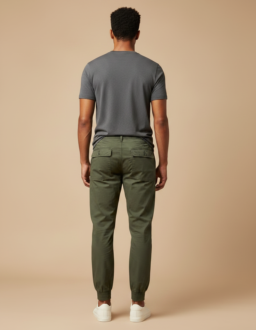 Pantalon Parachute Vert Kaki Cargo Coton Jogger Homme - vue 2
