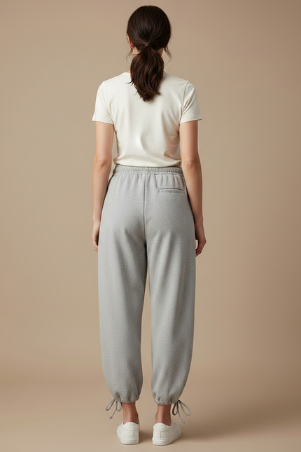 Pantalon Parachute Gris Ample Cordon Chevilles Ajustables - Molleton - vue 2