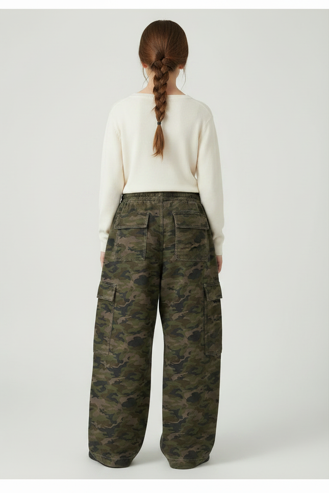 Pantalon Parachute Camouflage Ample Cargo Fille Décontracté - Kaki Molleton - vue 2