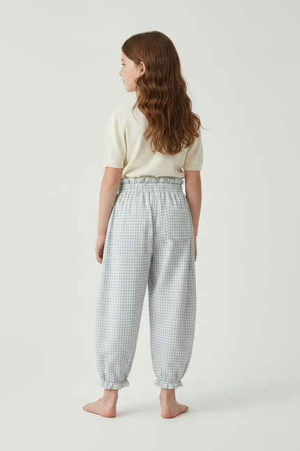 Pantalon Parachute Vichy Coton Ample Fille Froncé - Bleu - vue 2