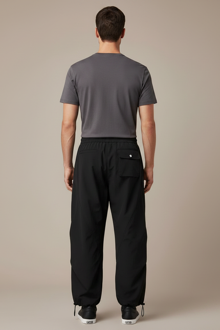 Pantalon Parachute Noir Coupe Large Homme Cargo Sport - Polyester - vue 2