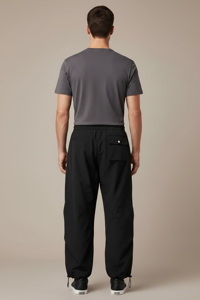 Pantalon Parachute Noir Coupe Large Homme Cargo Sport - Polyester - vue 2