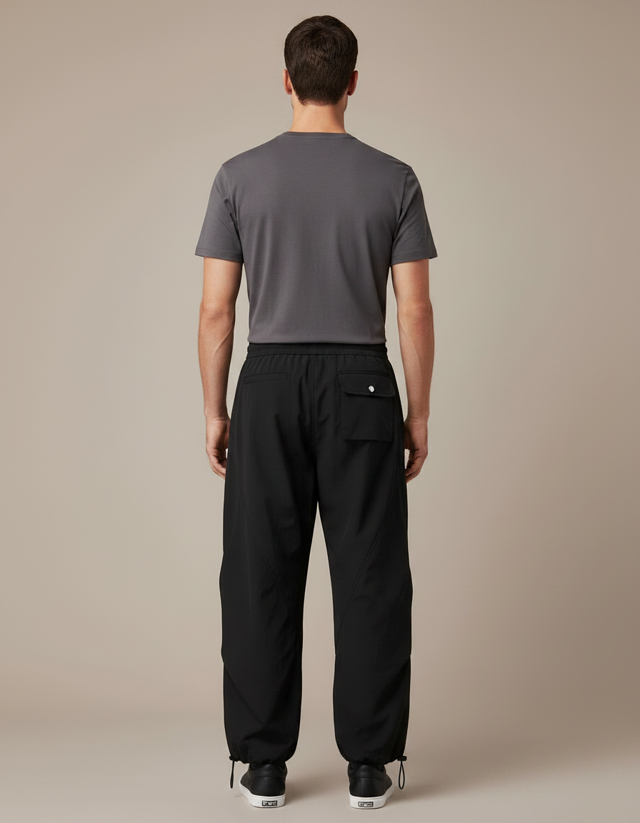 Pantalon Parachute Noir Coupe Large Homme Cargo Sport - Polyester - vue 2