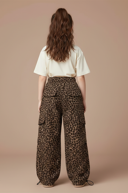 Pantalon Parachute Léopard Ample Cargo Fille - Imprimé Toile - vue 2