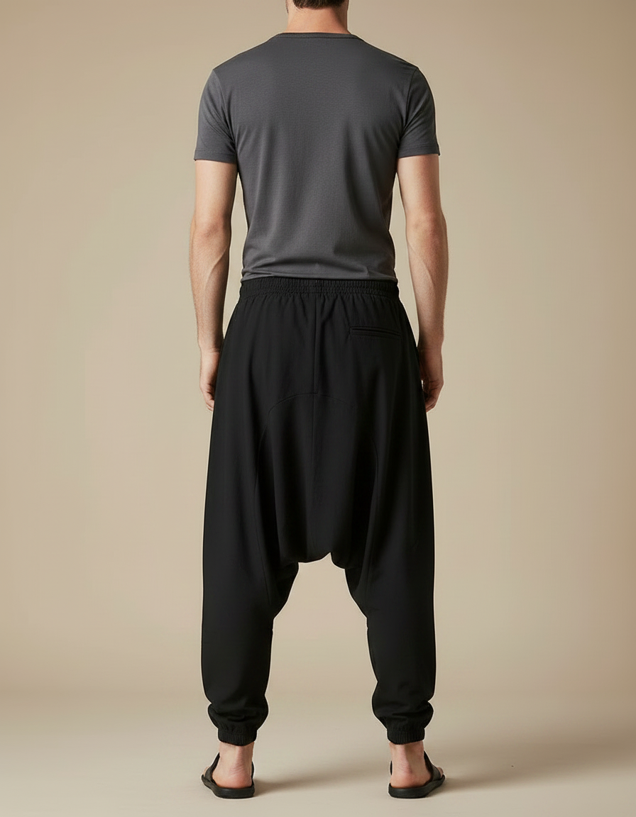 Pantalon Parachute Noir Ample Homme Décontracté - Polyester - vue 2