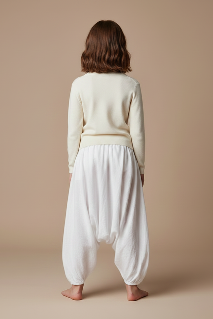Pantalon Parachute Blanc Ample Coton Enfant Décontracté - vue 2
