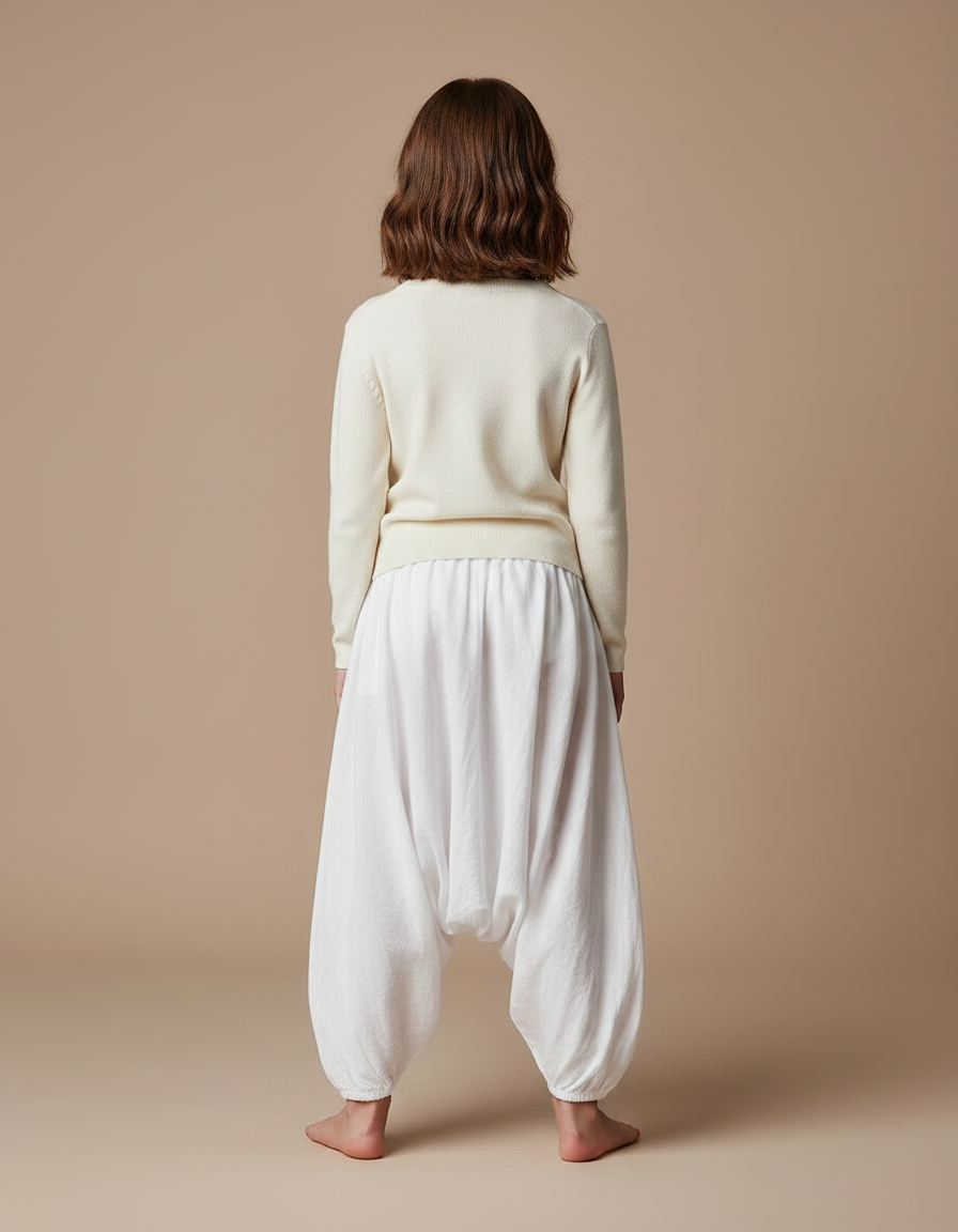 Pantalon Parachute Blanc Ample Coton Enfant Décontracté - vue 2