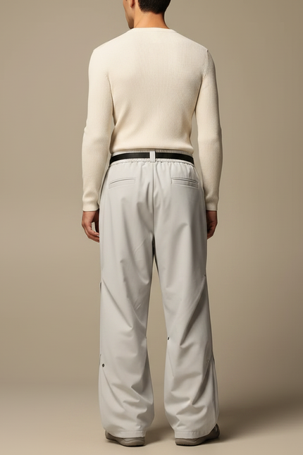 Pantalon Parachute Gris Clair Ample Ceinture Décontracté - Polyester - vue 2