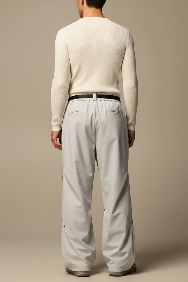 Pantalon Parachute Gris Clair Ample Ceinture Décontracté - Polyester - vue 2