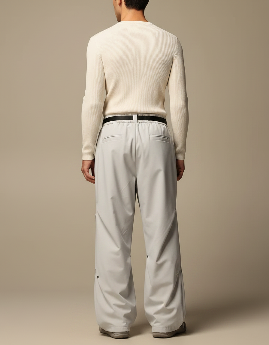 Pantalon Parachute Gris Clair Ample Ceinture Décontracté - Polyester - vue 2