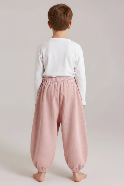 Pantalon Parachute Rose Côtelé Ample Décontracté Enfant - Cordé - vue 2