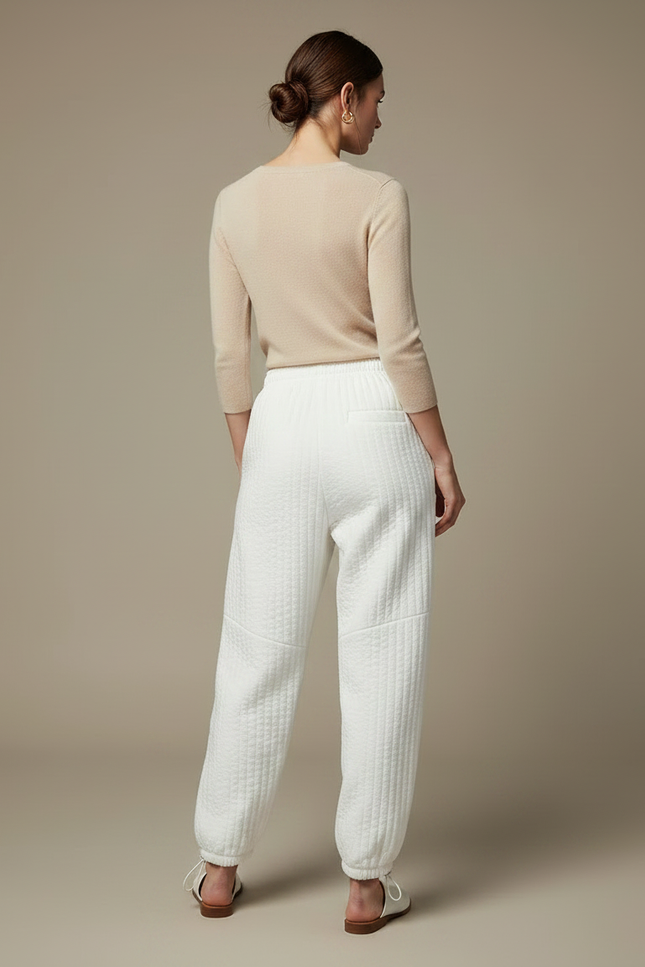 Pantalon Parachute Blanc Matelassé Ample Décontracté Femme - Molleton - vue 2