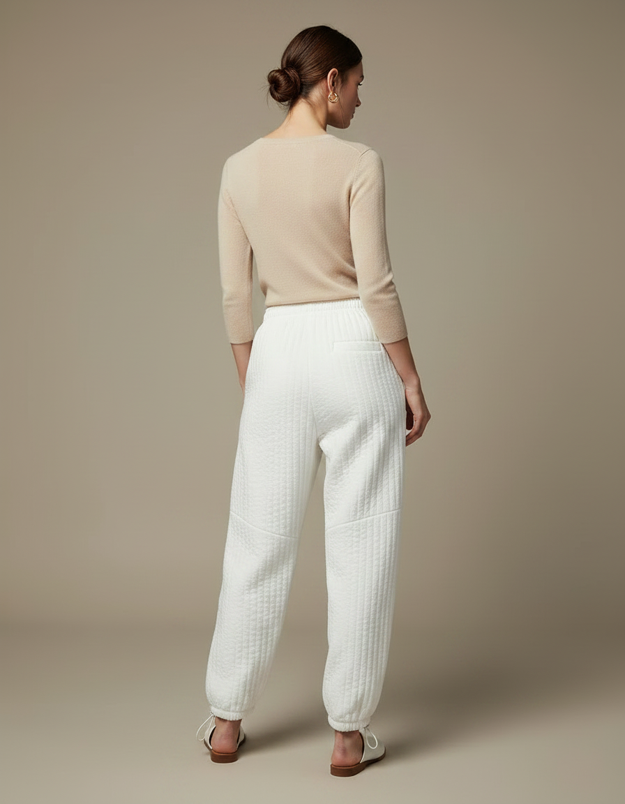 Pantalon Parachute Blanc Matelassé Ample Décontracté Femme - Molleton - vue 2