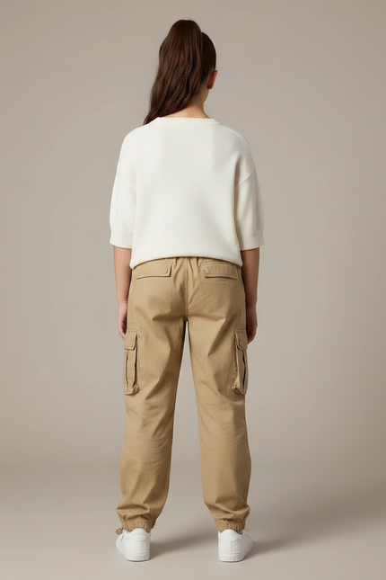 Pantalon Parachute Kaki Ample Coton Cargo Enfant - vue 2