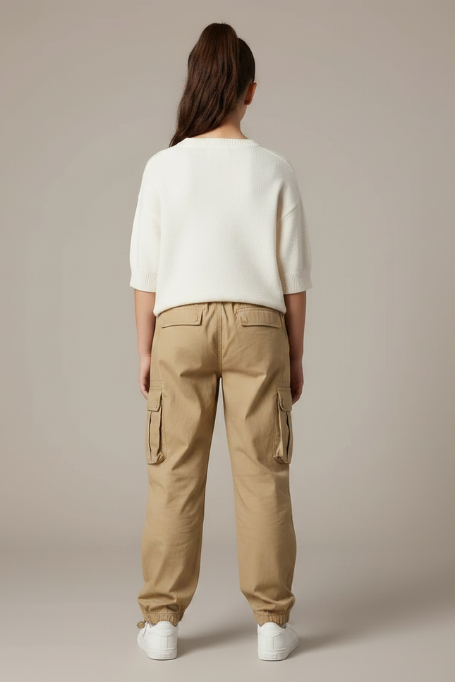 Pantalon Parachute Kaki Ample Coton Cargo Enfant - vue 2