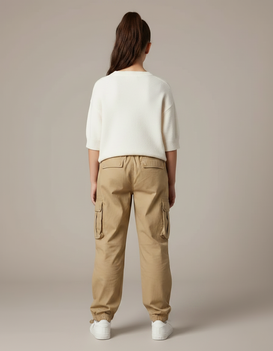 Pantalon Parachute Kaki Ample Coton Cargo Enfant - vue 2