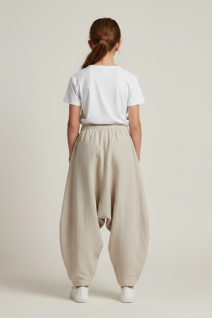 Pantalon Parachute Beige Lin Ample Décontracté Enfant - vue 2