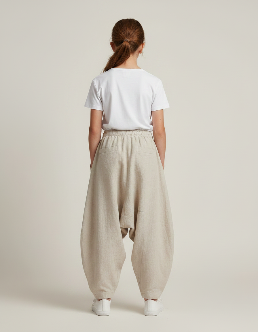 Pantalon Parachute Beige Lin Ample Décontracté Enfant - vue 2