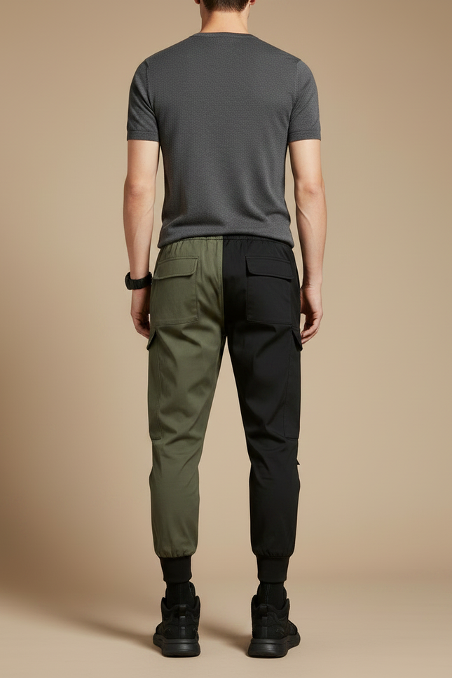 Pantalon Parachute Bicolore Cargo Streetwear Imprimé Cordon Homme - Multicolore Polyester - vue 2