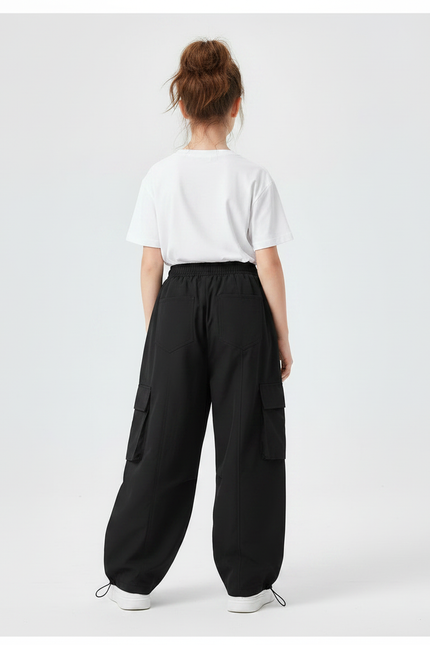 Pantalon Parachute Noir Cargo Ample Fille Streetwear - Polyester - vue 2