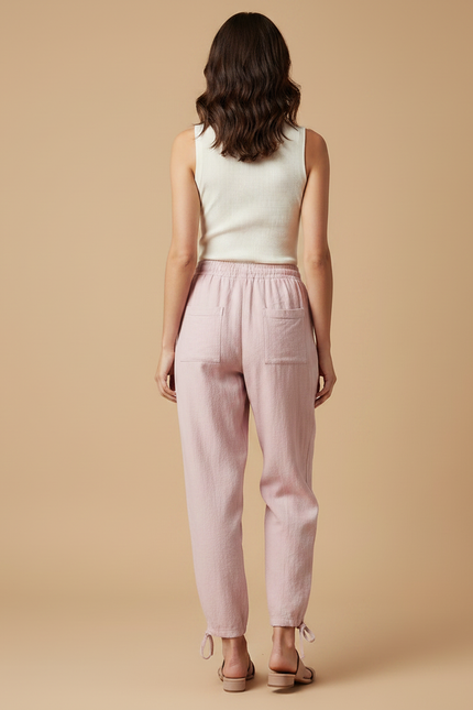 Pantalon Parachute Femme Resserré Aux Chevilles Toile - Rose Lin - vue 2