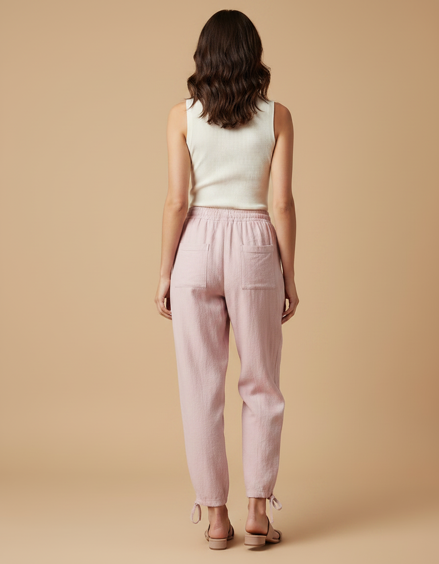 Pantalon Parachute Femme Resserré Aux Chevilles Toile - Rose Lin - vue 2
