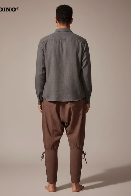 Pantalon Parachute Marron Coton Ample Lacets Homme - vue 2