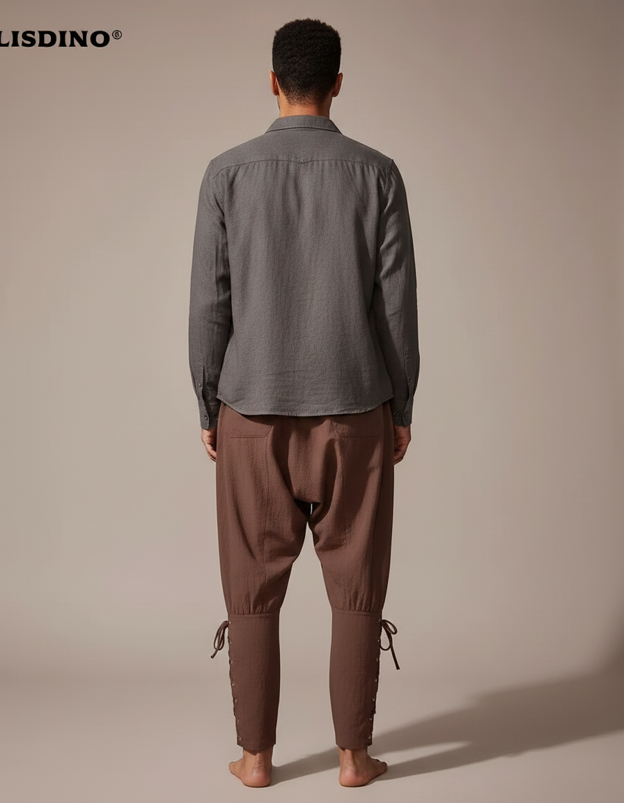 Pantalon Parachute Marron Coton Ample Lacets Homme - vue 2