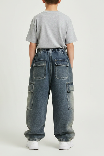 Pantalon Parachute Jean Cargo Ample Enfant Garçon - Bleu - vue 2