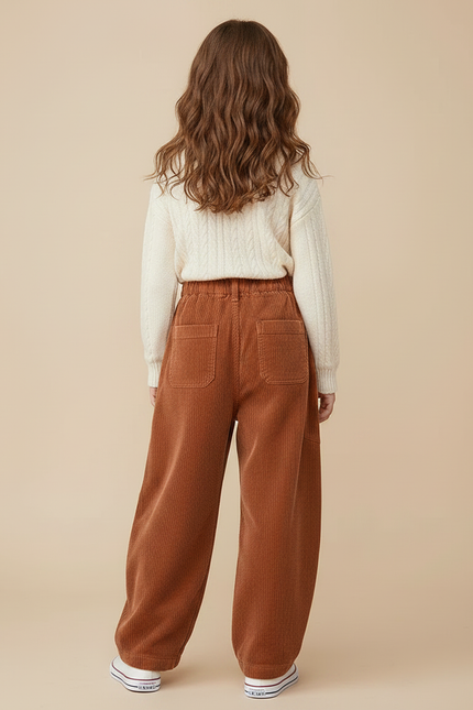 Pantalon Parachute Côtelé Ample Marron Enfant Décontracté - Cordé - vue 2
