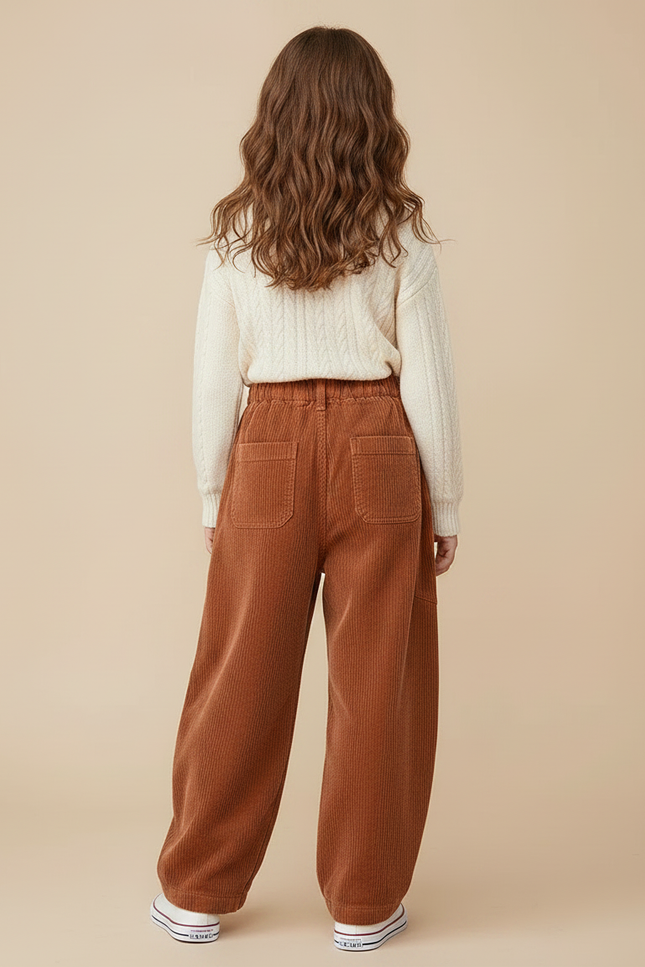 Pantalon Parachute Côtelé Ample Marron Enfant Décontracté - Cordé - vue 2