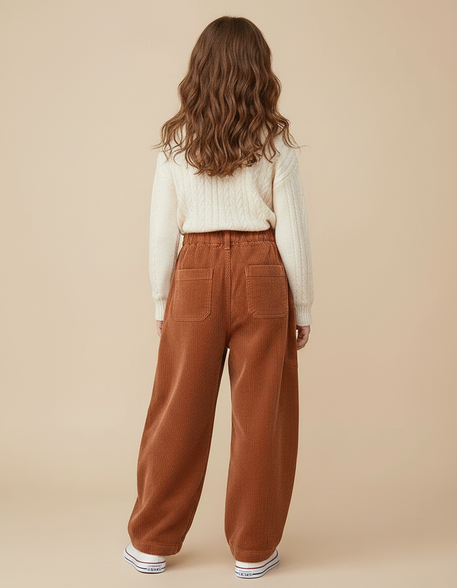 Pantalon Parachute Côtelé Ample Marron Enfant Décontracté - Cordé - vue 2