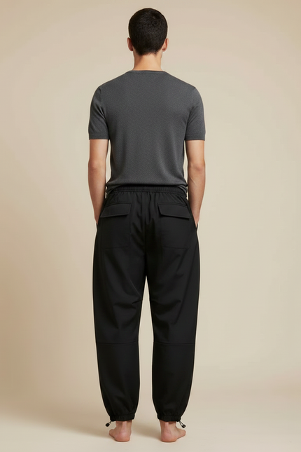 Pantalon Parachute Noir Cargo Ample Cordon Homme - Polyester - vue 2