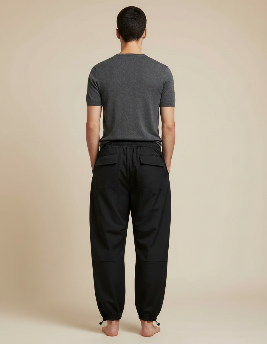 Pantalon Parachute Noir Cargo Ample Cordon Homme - Polyester - vue 2