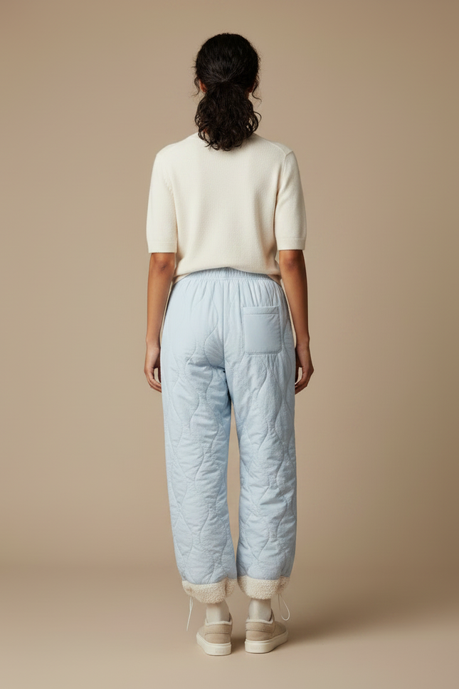 Pantalon Parachute Bleu Ciel Matelassé Doublé Polaire Ample Femme - Polyester - vue 2