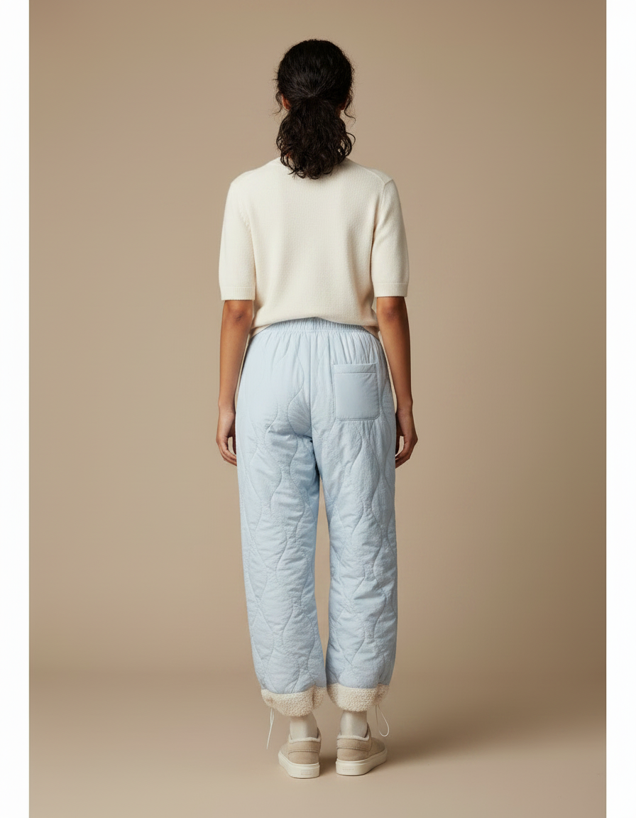 Pantalon Parachute Bleu Ciel Matelassé Doublé Polaire Ample Femme - Polyester - vue 2