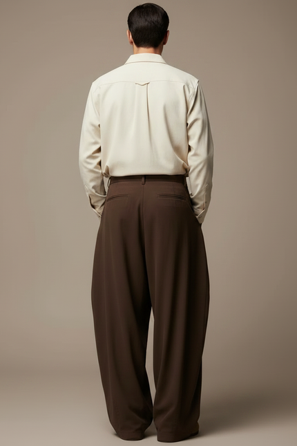 Pantalon Parachute Marron Ample Plissé Décontracté Homme - Polyester - vue 2