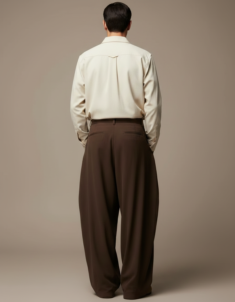 Pantalon Parachute Marron Ample Plissé Décontracté Homme - Polyester - vue 2