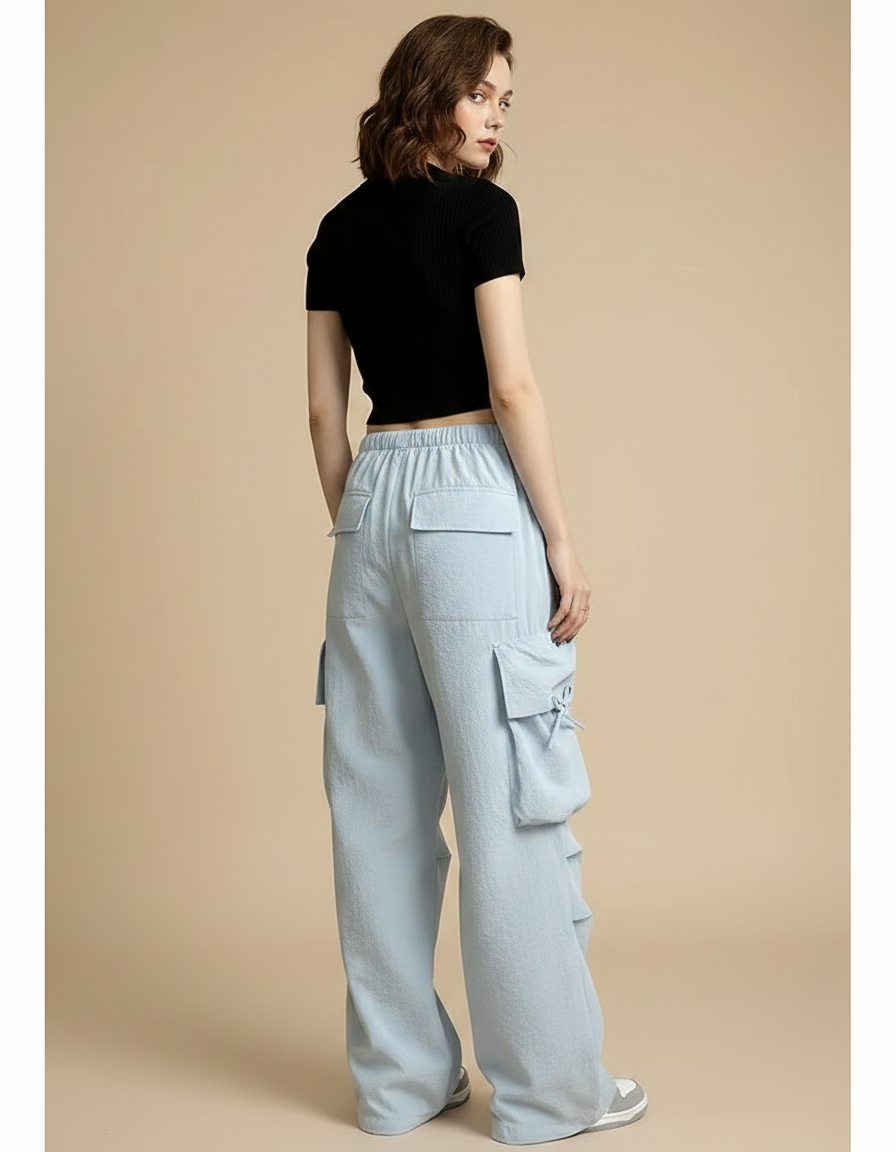 Pantalon Parachute Femme Cargo Nylon - Bleu Polyester - vue 2