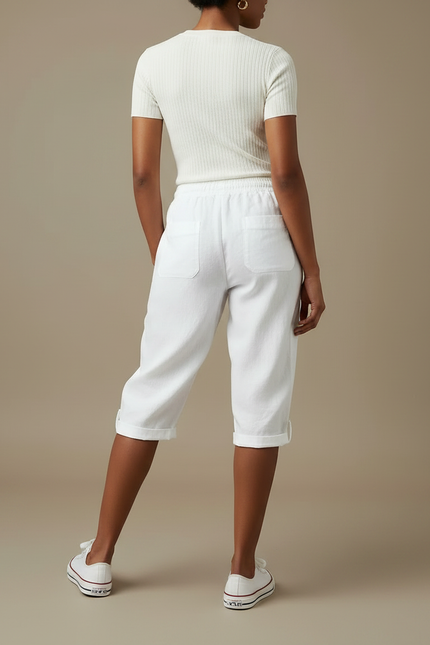 Pantalon Parachute Blanc Coton Lin Ample Décontracté Femmes - vue 2