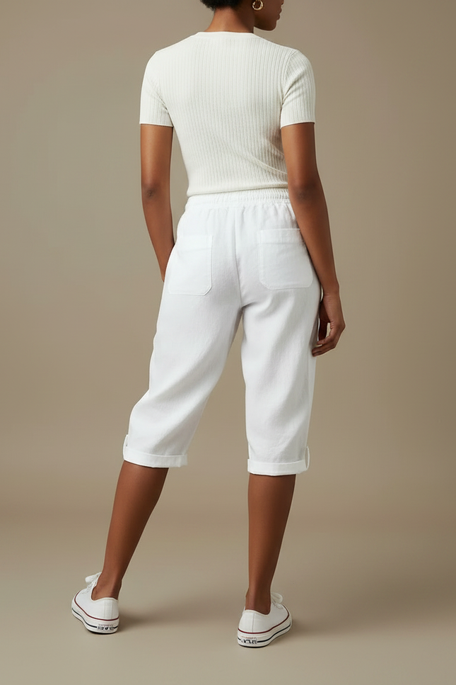 Pantalon Parachute Blanc Coton Lin Ample Décontracté Femmes - vue 2
